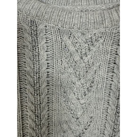 Sundance Lambswool Sweater Women Medium Cream Cable Knit Pullover Metallic Boho - Picture 2 of 8